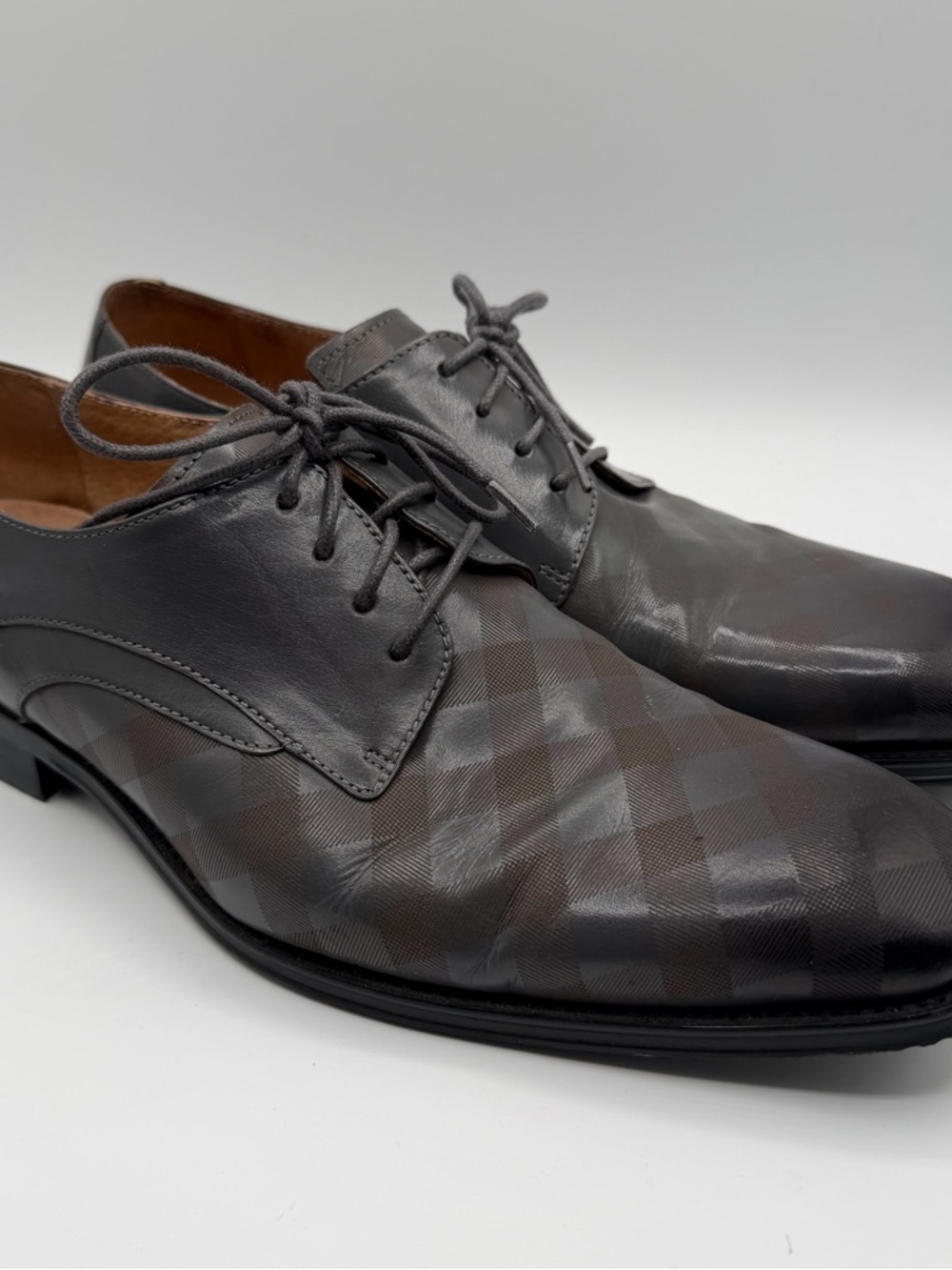 Steven Land Gray Check Leather Oxford Dress Shoes Men’s 9M Handmade